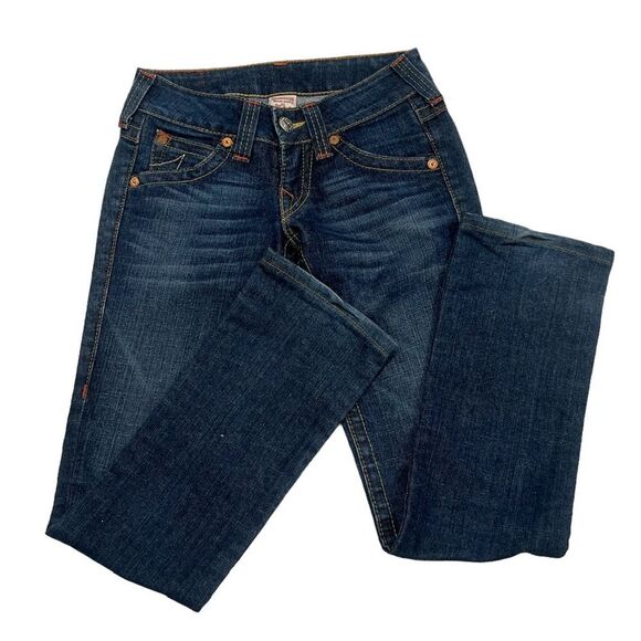 Y2K Vintage True Religion Billy Jeans Mid Rise Straight Leg Dark Blue 24 MINT - Picture 5 of 11